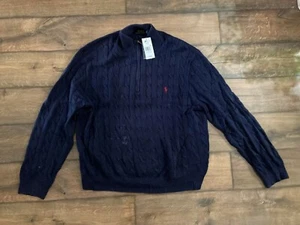 Polo Ralph Lauren 1/4 con cremallera cable tejido azul marino para hombre talla XL NUEVOS DEFECTOS - Imagen 1 de 6