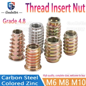 Furniture Hex Drive Head Nut Screw Threaded Wood Insert M6 M8 M10 Carbon Steel - Picture 1 of 12