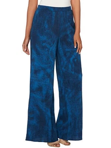 H by HALSTON Size 8 Full Length Printed Wide Leg Pants NAVY - Picture 1 of 4