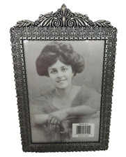 Vintage 90s Ornate Pewter Photo Picture Frame 5"X 7" Free Standing Silver Color