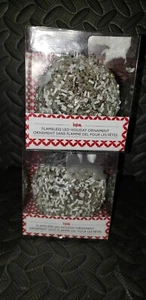 2 STERNO HOME FLAMELESS LED Light ORNAMENTS Silver GLITTER BEAD Orb BALL Lot  - Picture 1 of 5