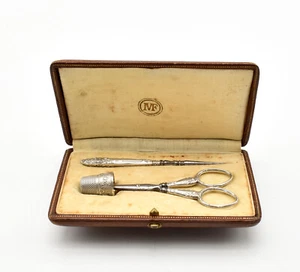 Sewing Kit Case Nogent Scissors Punch Solid Silver French - Picture 1 of 17