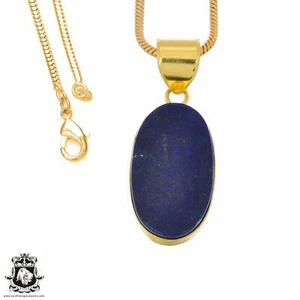Lapis Lazuli 24K Gold Plated Pendant 3mm Snake Chain GPH1235 - Picture 1 of 10