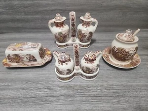 Nasco Mountain Woodland 13 Pc TableTop Set Oil/Vin, Salt/Pep, Butter, Sugar - Picture 1 of 15