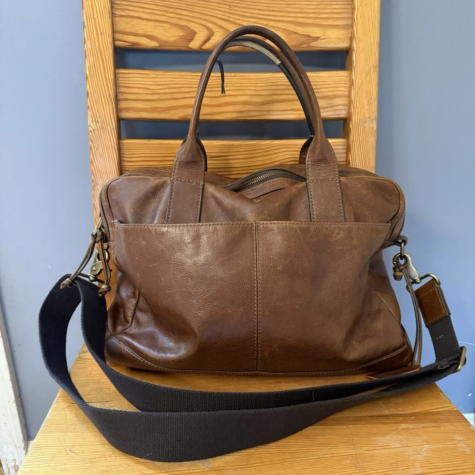 Fossil Tan Brown Leather Messenger Work Travel Bag - Image 1 of 4