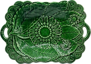 Centrotavola vintage Haldon Group 1983 12" foglia verde girasole maiolica piedistallo piatto - Foto 1 di 6