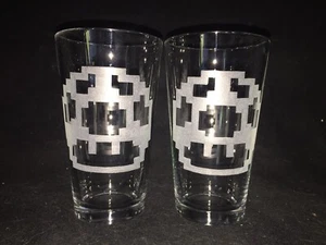 Nintendo NES 8 Bit Mushroom Hand Etched (with a Dremel) Pint Glasses! - Picture 1 of 4