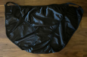 Vintage Silky String Bikini Black Panties 100% Nylon 4X Plus Sissy Second Skin