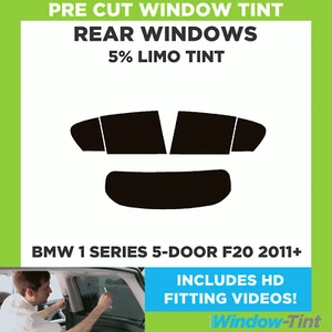 Pre Cut Window Tint for BMW 1 Series 5-Door Hatch F20 2011-19 5% Limo Black Rear - Afbeelding 1 van 6
