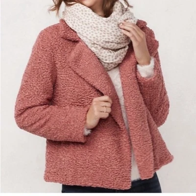 Abrigo LC Lauren Conrad Rosa Malva Sherpa Oso de Peluche Chaquetón Un Botón Difuso Foto 1 de 4