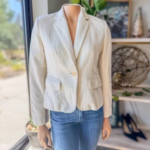 Vintage Banana Republic creme gestreift Tweed Strick Blazer Schulterpolster, Damen 6 - Bild 1 von 11