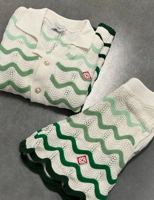 Casablanca Wavy Gradient Crochet Shirt Mens Large Knit Button Up Green Pearl - Image 1 of 4