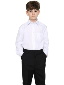 White Boys Long Sleeve School Uniform Shirt – Regular Fit Polycotton (3–18 Yrs) - Picture 1 of 4