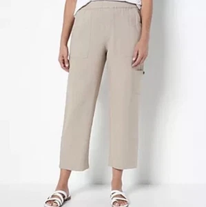 Susan Graver Regular Pure Easy Linen Utility Crop Pant Flax Size 3X - Picture 1 of 6