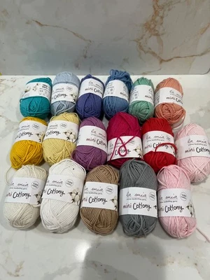 🧶🌈 YARN 17x La Mia MINI COTTONY Assorted Colors 100% Cotton Small Skeins Set - Image 1 of 4