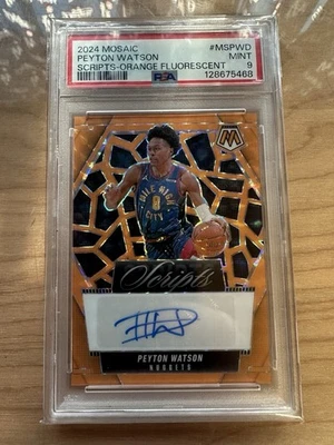 Peyton Watson Auto Orange Fluorescent Scripts /25 2024-25 Panini Mosaic Nuggets - Image 1 of 2