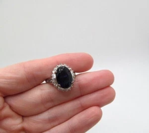 Vintage Avon 925 Sterling Silver Deep Blue & Clear Glass Bold Ring Size 8.25 - Picture 1 of 6