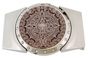 Aztec Calendar Belt Buckle (with Lighter) Vintage Hidden Secret Mayan Silver Mtl - Picture 1 of 12