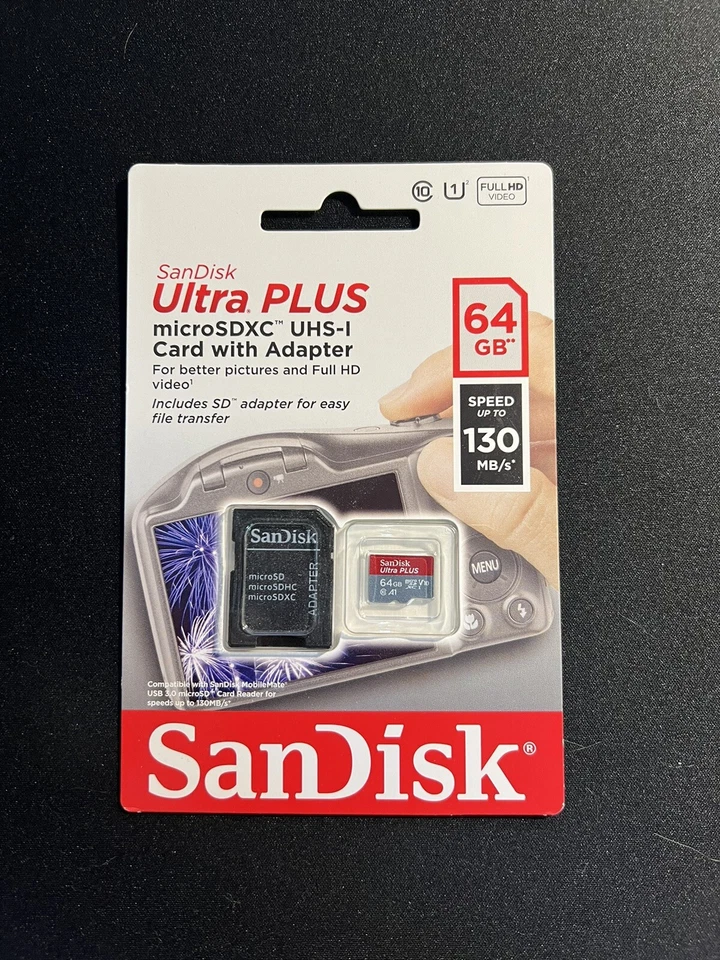 SanDisk Ultra Plus 64gb Micro SDCC Uhs-i Card With Adapter 130 MB