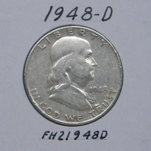 1948-D Franklin half dollar, 90% silver coin - Picture 1 of 2