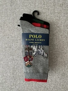 NewPolo Ralph Lauren Boy’s 3 Pairs Holiday Bear Crew Socks Boys Youth Size 8-9.5 - Picture 1 of 3