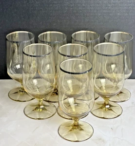 Gold Tone Water Goblets With Silver Trim Set of (8) Water Drinking Glasses - Picture 1 of 23