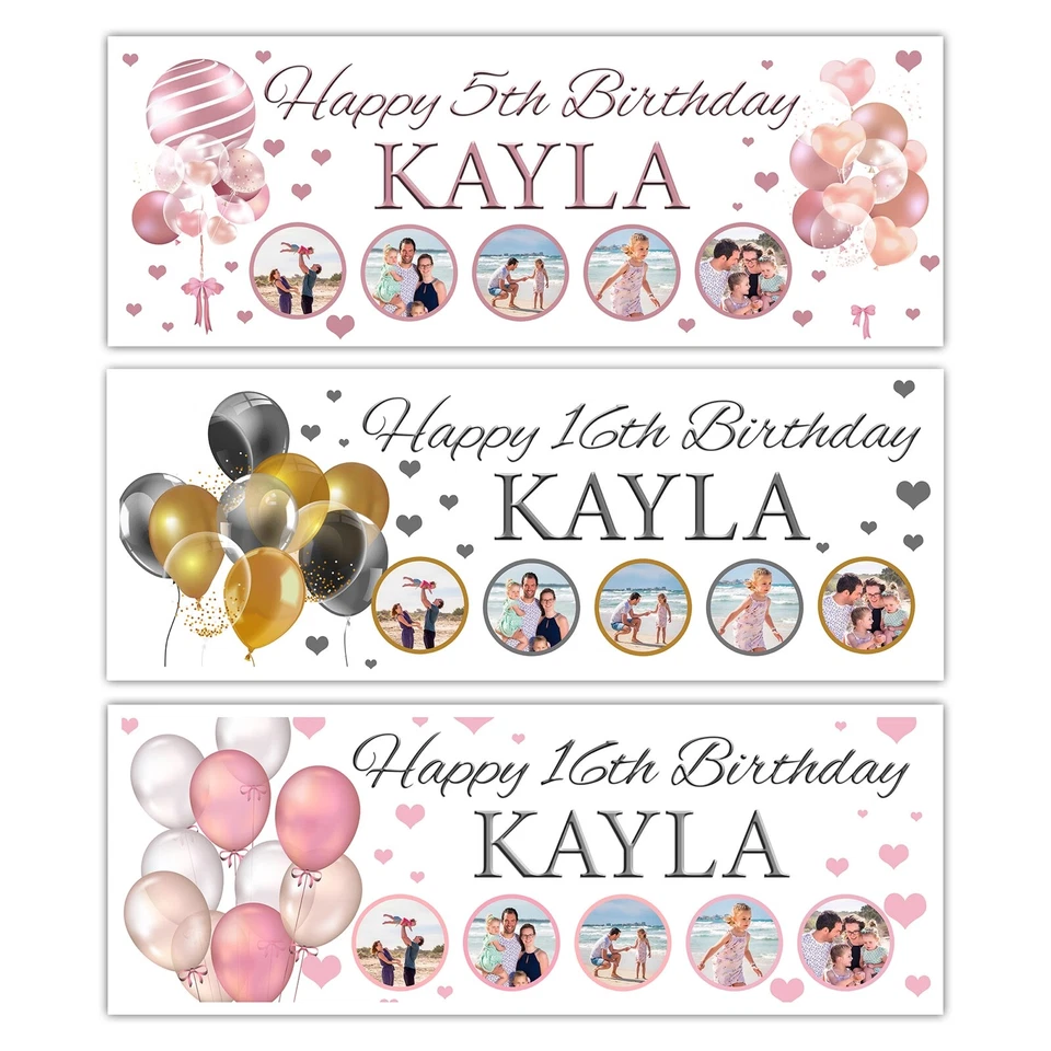 PERSONALISED BIRTHDAY BANNER PHOTO PICTURE COLLAGE WALL DECORATION ANY AGE