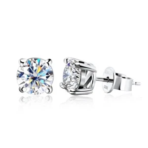 1-3ct D VVS1 Round Moissanite Stud Earrings 925 Sterling Silver 18K Gold Plated - Picture 1 of 12