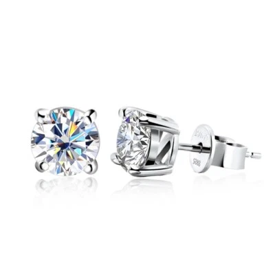 1-3ct D VVS1 Round Moissanite Stud Earrings 925 Sterling Silver 18K Gold Plated - Image 1 of 4