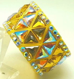B001 Clear ab & clear lucite yellow plastic Wide Stretch fashion bracelets - Picture 1 of 5