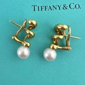Tiffany & Co. Vintage Corkscrew Twist Spiral Pearl Earrings 18k Yellow Gold ๐ - Picture 1 of 4