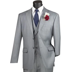 VINCI Men's Gray 3-Piece Modern Fit Suit w/ Adjustable Waist - NEW - Picture 1 of 4