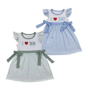 Girls Short Sleeve Embroidery Twirl Dress Father's Day I love Dad - Picture 1 of 13