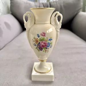 Lenox Rose Pattern Trophy Vase With Swan Handles Green Mark - Picture 1 of 15