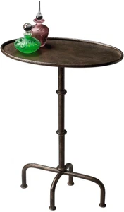 Pedestal Table Dining Casual Base Oval Distressed Metalworks Textured Pewter - Picture 1 of 1