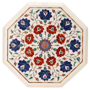 12" Marble side corner Table Pietra Dura Floral Inlay work handmade decor - Picture 1 of 1