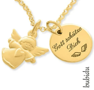 Cadena de bautizo con colgante de ángel grabado chapado en oro cadena de nombre niño niña  - Imagen 1 de 7