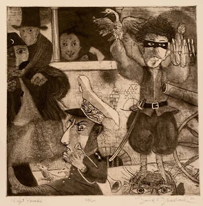 NIGHT PARADE intaglio print by David F. Driesbach 1972 printmaking dream parade - Picture 1 of 4
