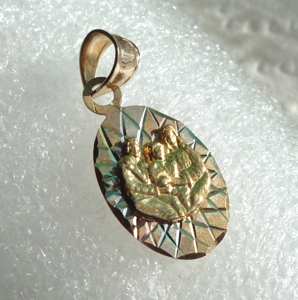 14 K Holly Family Medal Yellow White and Rose Gold 3 cm Long  - Image 1 of 1