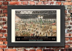 TX276 Vintage Waterloo Station Southern Railway Framed Travel Poster A3/A4 - Picture 1 of 1
