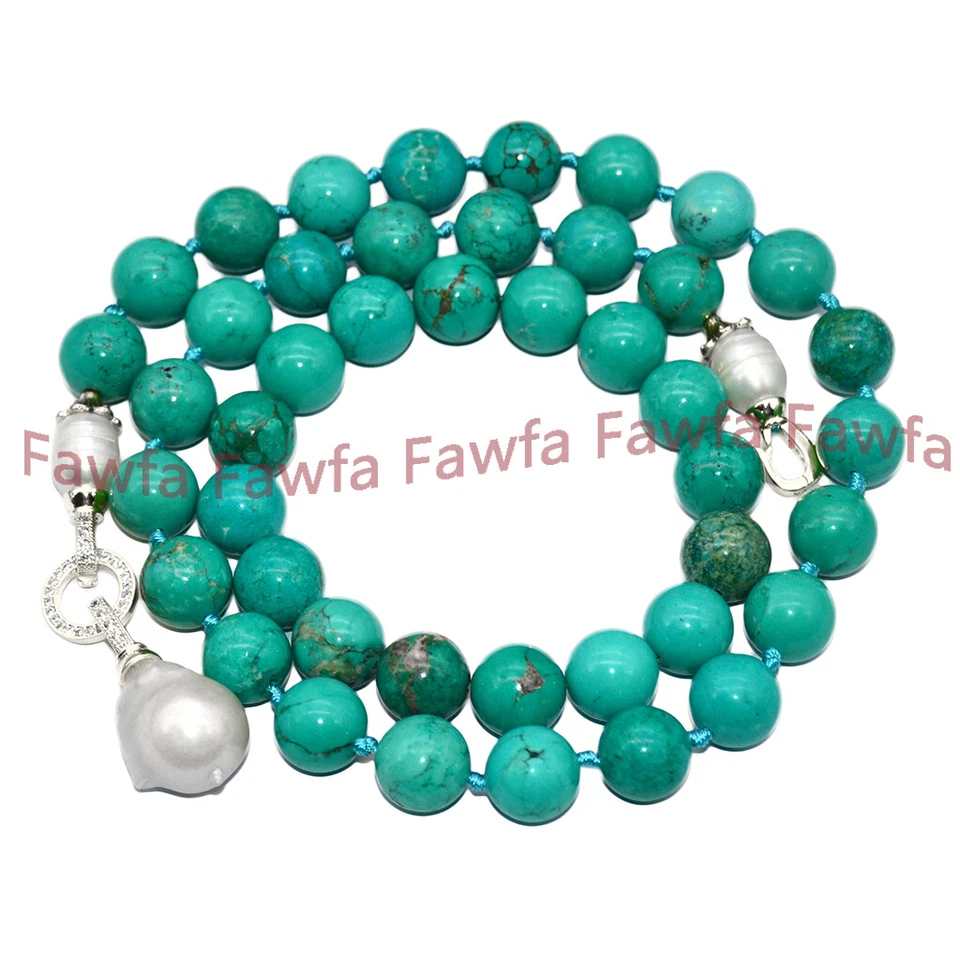 Conjunto de pulsera collar colgante de perlas barrocas cuentas redondas turquesa verde natural Foto 1 de 4