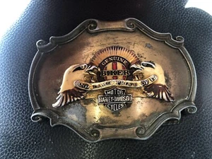 HARLEY DAVIDSON BELT BUCKLE GENUINE BIKER AND DAMN PROUD OF IT 1978 RAINTREE Vtg - Picture 1 of 4