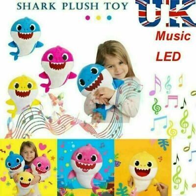 Baby Cartoon Plush Shark Toys Soft English Musical Dolls Gift For Kid Boys Girls • 10.79£