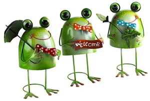 Large Frog 25cm Wobble Head Metal Novelty Garden Ornaments - Set of 3 - Picture 1 of 2