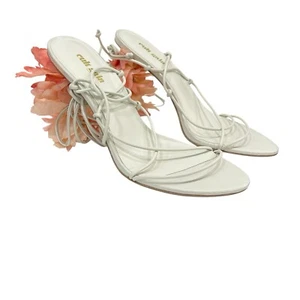 Cult Gaia Off White Effie Flower Petal Heel Strappy Heels Size 37 1/2 - Picture 1 of 7
