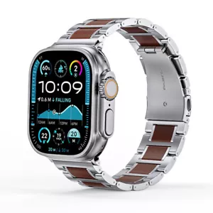 Correa de madera y acero inoxidable para Apple Watch 42/44/45/46/49MM 10 9 8 7 6 5 4 3 - Imagen 1 de 23