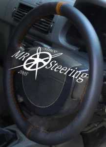 Für Peugeot 206 HDI Fließheck Schwarz Leder Lenkrad Abdeckung + Braune Riemen - Picture 1 of 5