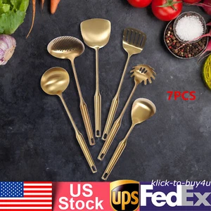 7pcs Kitchen Cooking Utensils Set Stainless Steel Serving Set with Stand Stylish - Picture 1 of 11