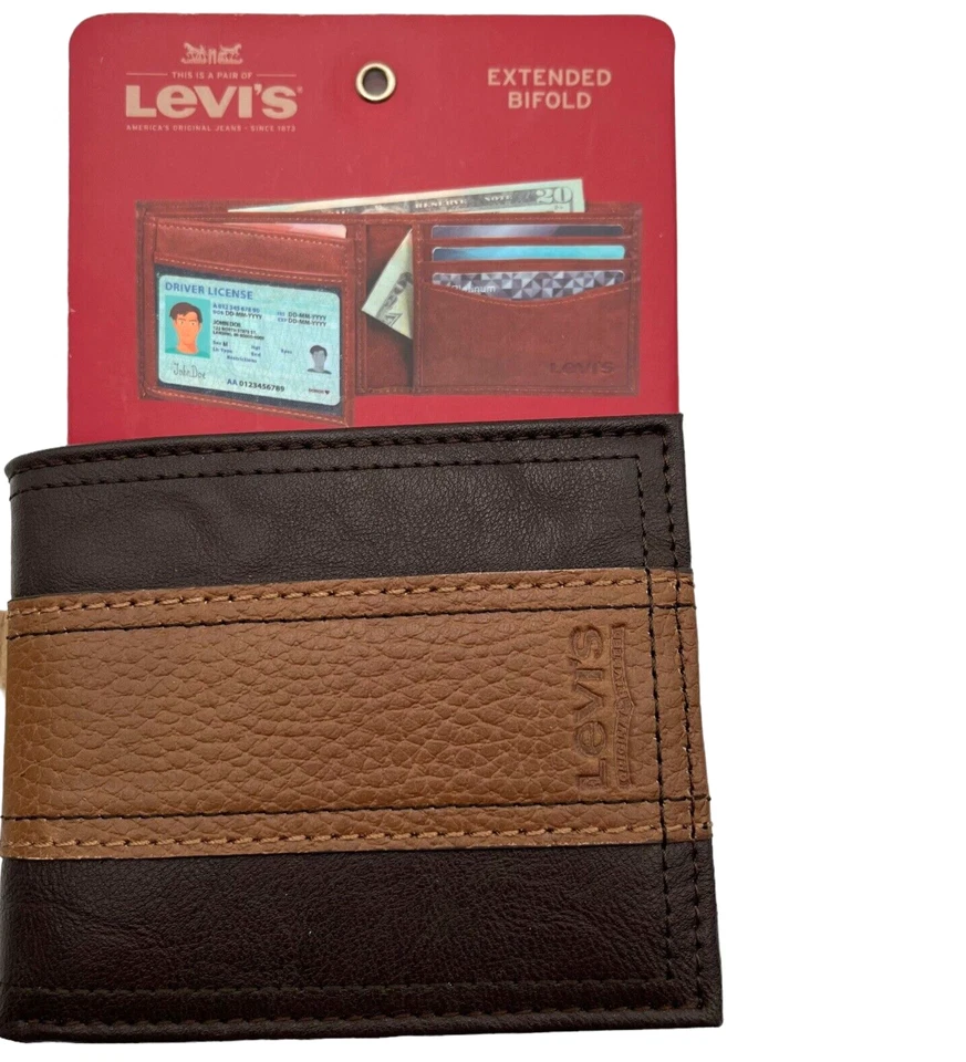 Levi's Mens RFID Blocking Extra Capacity Traveler Wallet Brown