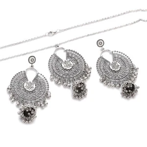 Women Silver Indian Earring Necklace Bijoux Ethnic Flower Wedding Jhumka Earring - Picture 1 of 54
